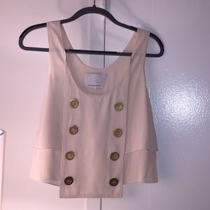 Cream silk tank with gold buttons